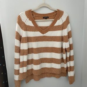 Women’s Yellow/ White Striped Vneck Sweater